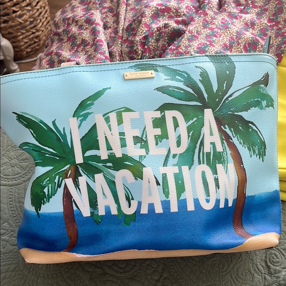 Kate Spade Light Blue and Green Leaf Pouch